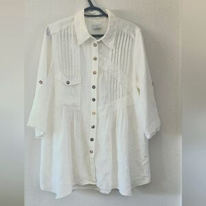 100% Linen Made In USA 3/4 Sleeve White Shirt Dress
